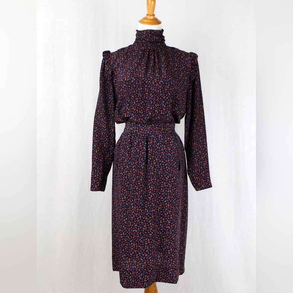 Vintage Maggy London Victorian Style Paisley Silk Skirt & Blouse Dress M